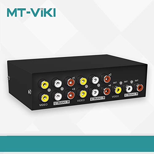 MT-ViKI 4 Way AV RCA Switch, 4 in 1 Out Composite Video L/R Audio Switcher Selector Box for DVD Player, SNES, N64, PS2/3 Game Consoles