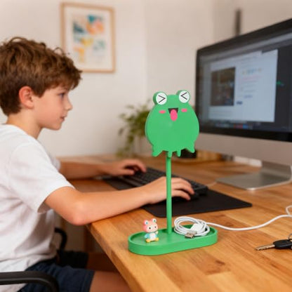Frog Cute Headphone Stand with Storage Tray, HSSZXFR Decorative Wooden Headphone Stand Hanger with Cable Holder, Desk Decor Gaming Gifts for Player Girlfriend Office Worker, Headset Holder Accessories