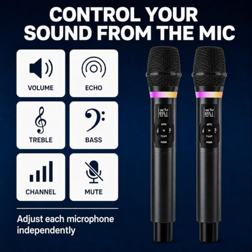 Wireless Microphone System, Dual 2.4GHz Handheld Mics
