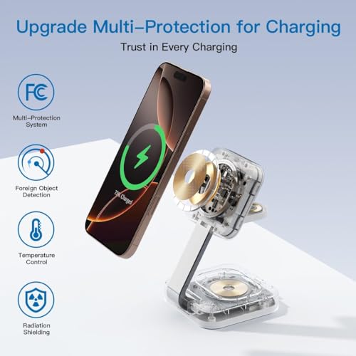 RYND 2026 Traveling Wireless Magnetic Fast Charging Station,3 in 1 Charger with i Phone 17 16 15 14 13 12 Pro Max Plus,Apple Watch Series & Air pod 4 3 2 Pro-Gifts for Wife & Husband(Rose Red) - color: Rosy Red