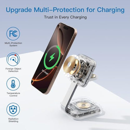 RYND 2026 Traveling Wireless Magnetic Fast Charging Station,3 in 1 Charger with i Phone 17 16 15 14 13 12 Pro Max Plus,Apple Watch Series & Air pod 4 3 2 Pro-Gifts for Wife & Husband(Rose Red) - color: Rosy Red