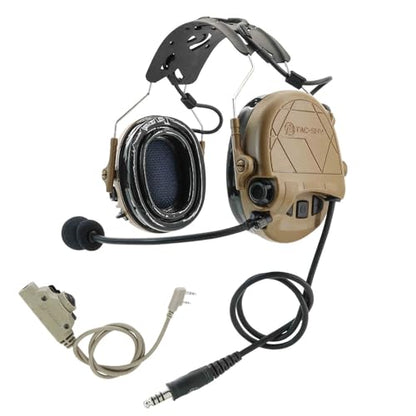 TAC300 Noise Cancelling Tactical Headset, Detachable Headband, 2Pin PTT for Airsoft Hearing Protection - color: Coyote Brown