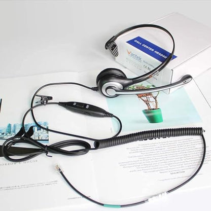 Wantek Telephone Headset Corded RJ9 Headphone with Mic & Noise Cancelling Phone Headsets Compatible with Plantronics Polycom VVX310 410 Yealink S12 Avaya 1408 1416, Landline Phone Headset - size: 600rj