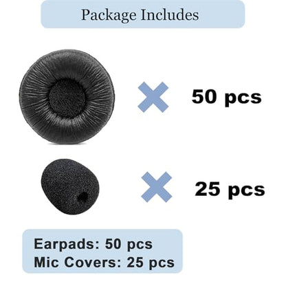 50 Pack Plantronics Headset Ear Cushions, Earpads Replacement 50mm Ear Pads | Work for Plantronics HW251N HW261N HW510 HW520 Blackwire 3220 3210 3320 C320 Jabra PRO 920 930 935 Biz 1500 GN2000 Headphones