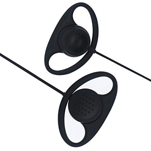 Walkie Talkie Earpiece with Mic 2 Pin D Shape Ear-Clip Headset | 2 Pack Radio Ear Piece with Mic PTT Compatible with Baofeng UV-5R Retevis H-777 RT1 RT21 RT22 Arcshell AR-5 2 Way Radio