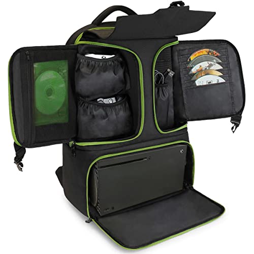 ENHANCE Console Gaming Backpack Compatible with Xbox Series X , Series S - Series X Carrying Case with Compartments for Controllers, Games & Accessories - Headset Storage , Zippered Pockets