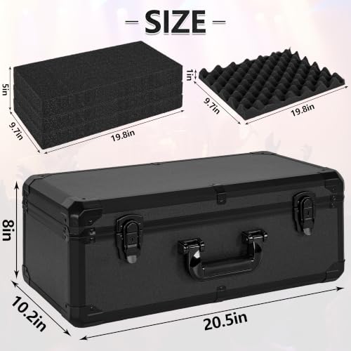 20 Inch Carrying Case with Customizable Pre-Diced Foam | Aluminum Case, Aluminum Alloy Sturdy Build, Storage Case for Microphone, Equipment, Camera, Tools, Recorder, etc - size: 20.4x10.2x7.9 Inch