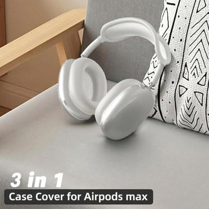 MOLOPPO 3 in 1 Case Cover Compatible with AirPods Max 2/1 2024/2020, White | Anti-scratch Clear Soft TPU Ear Cups /Silicone Ear Pad Case /Headband Cover for AirPods Max, Transparent Accessories for Max - color: A1-Clear+White