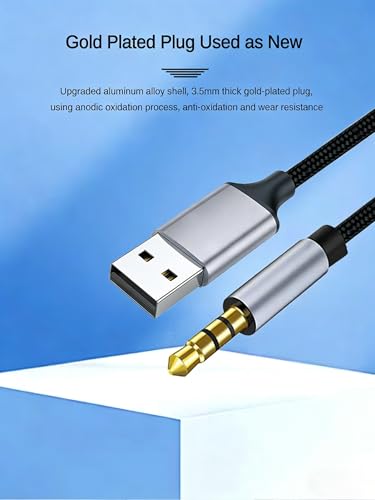 5 ft USB to 3.5mm Audio Cable with DAC Chip, USB Type A to 3.5mm Aux Cable for Desktop Laptop TV to Headphones Speakers Car Stereo, Nylon Braided, Gold-Plated Plug, Plug & Play, Noise Cancelling