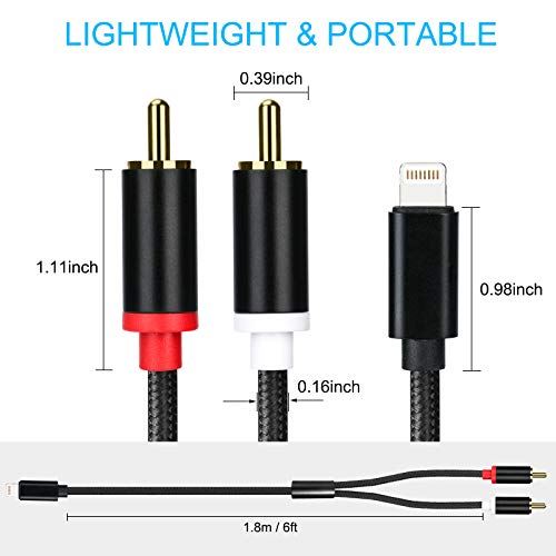 Lightning to RCA Cable Audio Aux Adapter, Stereo Y Splitter Adapter for Select iPhone, iPad and iPod Models for Power Amplifier, Car, Home Theater, Speaker and More Silver 6FT - size: 6FT