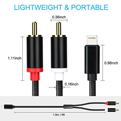 Lightning to RCA Cable Audio Aux Adapter, Stereo Y Splitter Adapter for Select iPhone, iPad and iPod Models for Power Amplifier, Car, Home Theater, Speaker and More Silver 6FT - size: 6FT