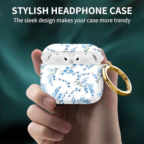 Cute Case Cover Compatible with AirPods 4th Generation 2024, Shockproof for Women & Girls with Cute Golden Round Buckle – Protective, Anti-Drop Design(Boho Blue Flower) - color: BOHO Blue Flower