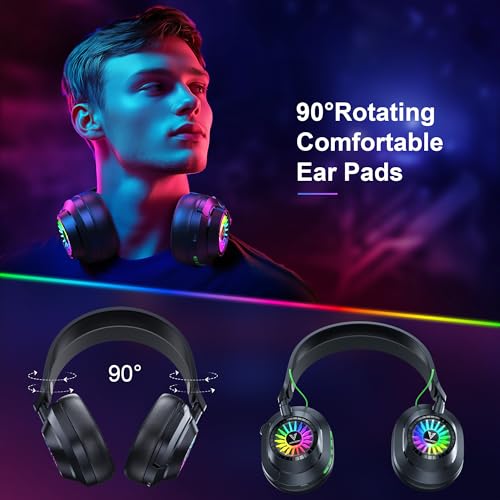 Vakedy Wireless Gaming Headset for PS5,PS4,Mac,Switch, RGB 20ms Latency | 2.4GHz & BT Gaming Headphones, 50H Battery and Noise Canceling Mic for Fortnite & Call of Duty/FPS Gamers, 50MM Drivers - color: Cool Black