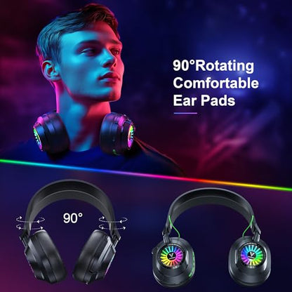 Vakedy Wireless Gaming Headset for PS5,PS4,Mac,Switch, RGB 20ms Latency | 2.4GHz & BT Gaming Headphones, 50H Battery and Noise Canceling Mic for Fortnite & Call of Duty/FPS Gamers, 50MM Drivers - color: Cool Black