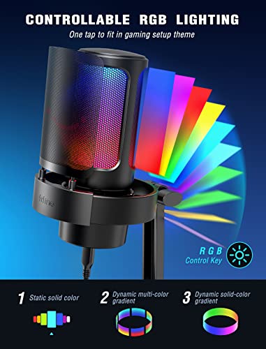 FIFINE PC Microphone USB Headset, Gaming Streaming Bundle for Laptop, Desktop, PS4, PS5, Condenser Mic with RGB Control, Headphone Jack, Headset with 7.1 Surround Sound (A8+H6)