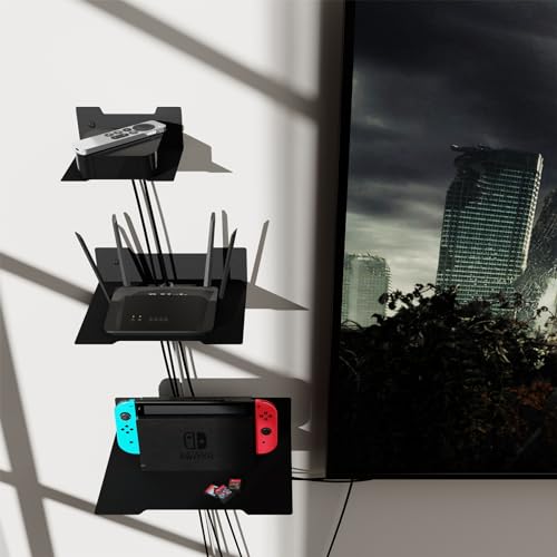 Floating Metal Wall Mount Shelf,Shelf for Projector,TV Cable Box,Router,Speaker,Sound Bar,Camera,Gaming,Decor Display (1, Large) - size: 11.81" x 8.03"