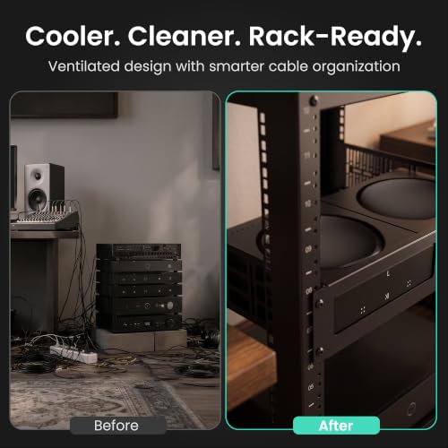 ynVISION.DESIGN 2U Rack Mount Shelf for Sonos Amps, 11" Deep, 2 Pack | holds 2 amps, 11in deep, fits 19in AV, audio, and server racks, vented with cable management, custom fit, rear support bar - size: 2 Pack