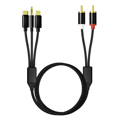 Lightning to RCA Cable Audio Aux Adapter,RCA to 3.5mm Cable，USB C to 2 RCA Audio Cable， (3 in 1 Audio Cable) for Power Amplifier, Car, Home Theater, Speaker and More(Lightning Compatible)(Black/1.3M)