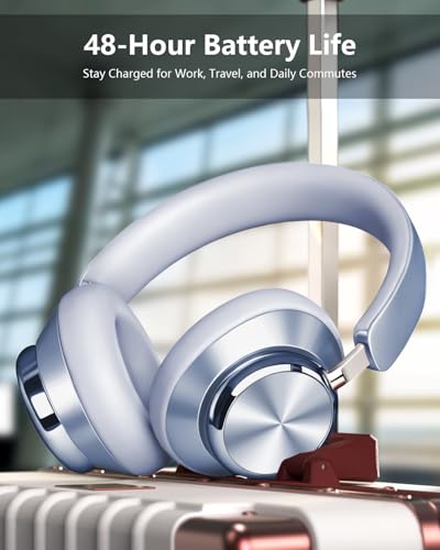 Wentronic Y03 Bluetooth Headphones Wireless Active Noise Cancelling Over Ear Headphones 48 Hours Playtime High Sound Quality 6 EQ Music Mode Headphones with Soft Ear Cushion - Blue - color: Blue