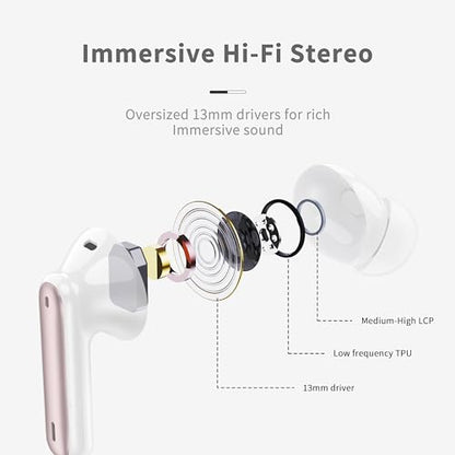 Wireless Earbuds, Bluetooth 5.4 Headphones in Ear with 4 ENC Noise Cancelling Mic, New Wireless Earphones HiFi Stereo Deep Bass 40H Playtime, In-Ear Bluetooth Earbuds LED Display IP7, USB-C, Rose Gold - color: Pink
