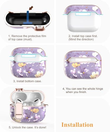 TATOFY for AirPods Pro 2nd Generation Case with Lock Carabiner Cleaner, Slim AirPod Pro 1st & 2nd Hard Case Cover, Compatible with MagSafe (Gray Purple) - color: Gray Purple, size: AirPods Pro 1st & 2nd Gen