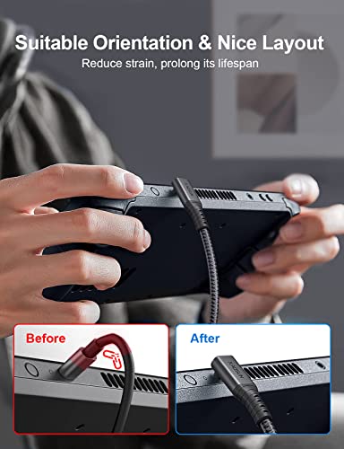 XAOSUN Right Angle USB 4 Cable for 90 Degree Thunderbolt 4 Cable Grey 3.3FT | 40Gbps Data Transfer, PD3.1 QC5.0 240W Fast Charging, 8K@60Hz Video Cable, for MacBook Air Pro, iPad, iPhone 17, Monitor, SSD - size: 3.3FT
