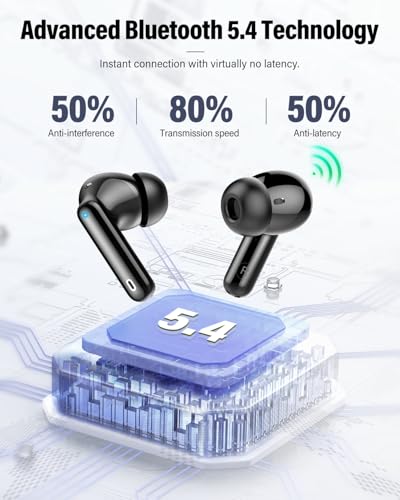 Wireless Earbuds, Bluetooth 5.4 Headphones Bass Stereo/Clear Calls, Black | Ear Buds with Noise Cancelling Mic LED Display in Ear Earphones IP7 Waterproof 36H Bluetooth Earbuds for Phones/Sport/Laptop - color: Black