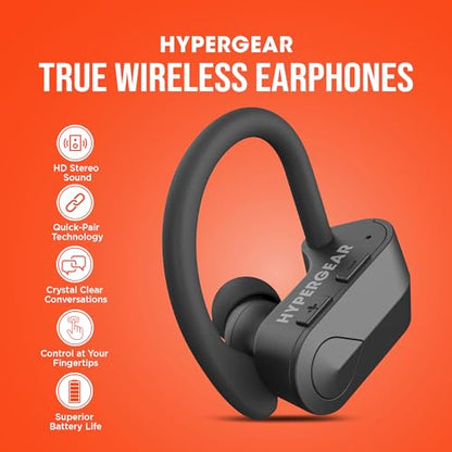 HyperGear Sport X2 True Wireless Bluetooth Earbuds - Ear Buds with HD Stereo Sound & Secure Fit Hooks, Quick Charge Earphones with Microphone