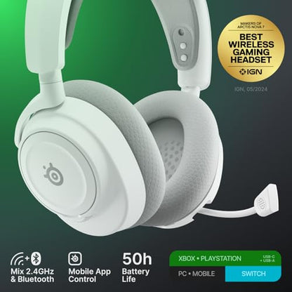 SteelSeries Arctis Nova 7X Wireless Gen 2 Gaming Headset - Real-Time App Control, 50+ HR Play, Neodymium Drivers, Mix 2.4GHz/Bluetooth, Xbox, PC, PS5/PS4, Switch 1/2, Mobile - White - color: White, style: Xbox | PC
