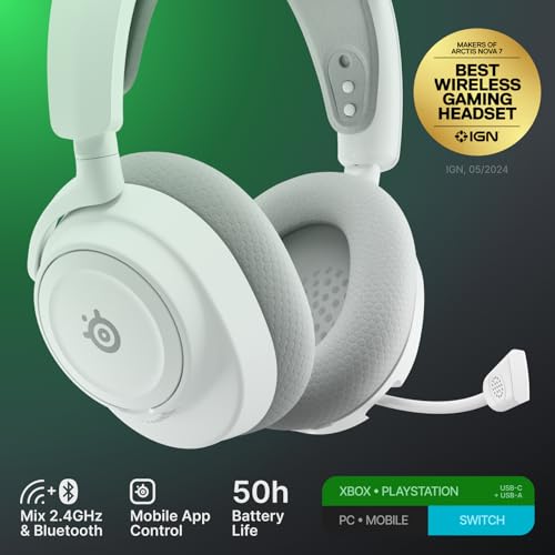 SteelSeries Arctis Nova 7X Wireless Gen 2 Gaming Headset - Real-Time App Control, 50+ HR Play, Neodymium Drivers, Mix 2.4GHz/Bluetooth, Xbox, PC, PS5/PS4, Switch 1/2, Mobile - White - color: White, style: Xbox | PC