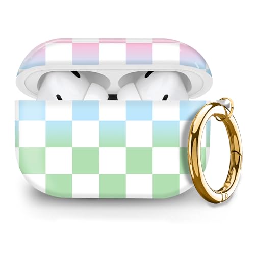 Cute Hard Case Compatible with AirPods Pro 2nd/1st Generation, Protective Cover with Golden Keychain, Fits 2023/2022/2019 Models, for Women, Girls, and Men(Colorful Checkerboard) - color: Colorful Checkerboard