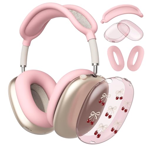 Cute Red Bow Cherry Clear Case for Airpods Max Headphones Lovely Girl Print Soft TPU Ear Cups Cover Anti-Scratch Silicone Ear Pad Protective Case 53 Headband Cover for Apple Airpods Max - color: red cherrybows 31