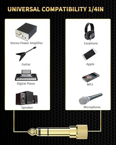 bestune 8Pcs 6.35mm 1/4 Male to 3.5mm 1/8 Female Stereo Headphone Adapter Audio Jack Plug Gold Plated for Speaker Headphone Guitar Digital Piano Amp - size: 8 PACK-Upgrade