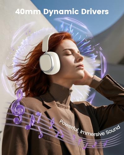 Active Noise Cancelling Headphones,78H Over Ear Headset | Bluetooth 6.0,Hi-Res,Low Latency,Foldable Bluetooth Headphones,Ideal for Travel,Workout,Office,Cellphone PC,Vanilla White - color: Vanilla White