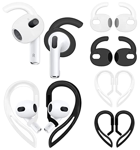 4 Pairs Anti Slip Kit Compatible with AirPods 3rd Gen, Silicone Sport Ear Hooks and 360° Rotation Adjustable Length Outdoor Earhooks Grip Ear Tips Wing Buds Holder for New AirPod 3-4X1
