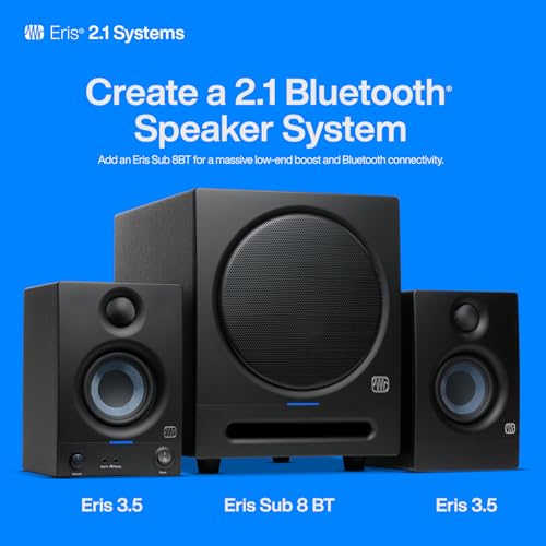PreSonus Eris 3.5 Powered Studio Monitors, Pair —| | 50W, Woven-Composite Woofer, Silk-Dome Tweeter, White - color: White, size: 3.5"