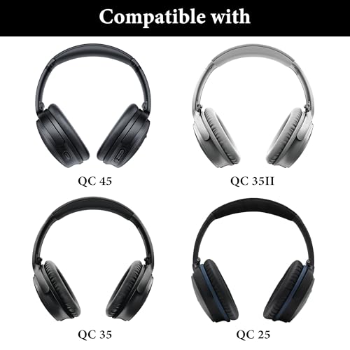 Geekria Flex Fabric Headband Cover Compatible with Bose QC45 QuietComfort 35II/QC35/QC25 Headphones, Replacement Repair Part, Sweat Cover, Easy DIY Installation (Black)