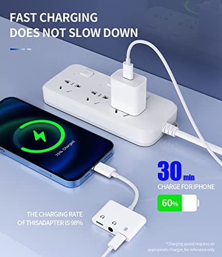 Lightning to 3.5mm Headphone Converter(2Pack)3in1 for iPhone AUX Adapter Dongle for Apple MFI Certified 11 12 13 14 Pro Max 8 Plus X XR for iPad Music Adaptador Cord Audio Charger Jack Cable Splitter