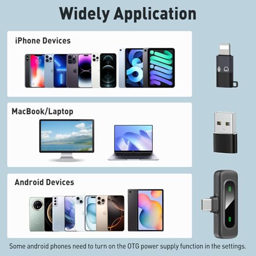 HEHOTTC USB C Mini Wireless Lavalier Microphone for iPhone/Android,Lapel Mic with Magnetic Clip-on for Record Video，Lav Mic with LED Display Podcast Vlog Content Creator Interview