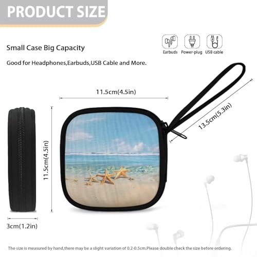 Beach Starfish Headphones Carrying Case, Protective Shell Travel Bag for Cable, Charger Storage for Earphone, Earbud, Earpieces Headphone Bag Travel - color: Beach Starfish