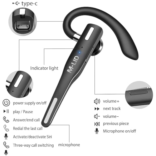 Bluetooth 5.3 Single‑Ear Headset with ENC Microphone & IPX7 Waterproof – 50 Hour Battery (8 h + Charging Case), Hands‑Free Wireless Earpiece for Driving, Office & PC