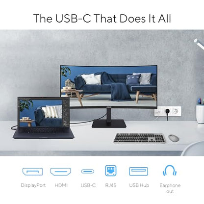 ASUS 34” Curved USB-C Docking Monitor (VA34VCPSR) - WQHD (3440x1440), 1500R Curvature, Frameless, USB-C PD 96W, RJ45, USB hub, Eye Care, Ergonomic, VESA Wall Mountable, 3 yr Warranty - style: 34" WQHD Docking Ergo