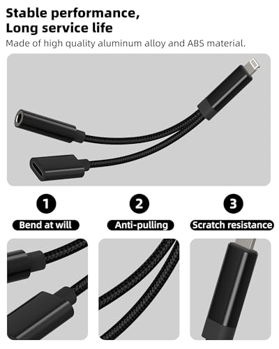 Lightning to 3.5mm Headphone Jack Adapter(2in1)for iPhone 14 13 12 Pro Max Charger Headset Splitter AUX Audio Cable Connector for Apple MFI Certified Earphone Charging Adaptor for iPad Car Accessories