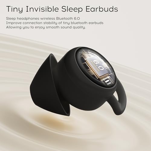 Sleep Earbuds Bluetooth 6.0, Mini Invisible Silicone Sleep Earbuds for Side Sleepers, Noise Blocking Sleeping Headphones, Hidden Earbuds with LED Display for Small Ears, Sleep & Relax（Black） - color: Black
