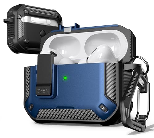 for AirPods Pro 2 Case with Lock Magnetic Lid, Blue | Compatible with AirPods Pro 2nd Generation and AirPods Pro 1st Generation (2019) Case with Cleaner Kit & Carabiner, MagSafe - color: FK-Blue, size: Airpoods Pro 1st/2nd Generation