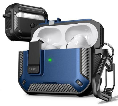 for AirPods Pro 2 Case with Lock Magnetic Lid, Blue | Compatible with AirPods Pro 2nd Generation and AirPods Pro 1st Generation (2019) Case with Cleaner Kit & Carabiner, MagSafe - color: FK-Blue, size: Airpoods Pro 1st/2nd Generation