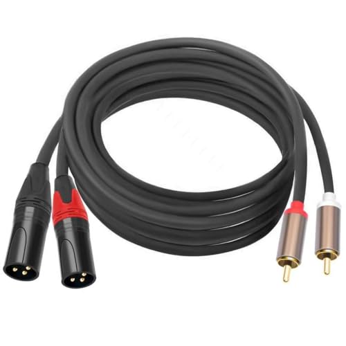 RCA to XLR HiFi Audio Cable 10 Feet, 2 RCA Male to 2 XLR Male, Black with Red/Black Tail, 4N OFC Wire and Gold-Plated Conductors for Amplifier, Mixer, Microphone - size: 10FT, style: 2 RCA Male to 2 XLR Male
