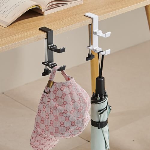 KISOY Modern Table Purse Hook, Under-Desk Accessory Hanger, Black and White Clamp-On Design for Bags, Headphones and Keys (Style3(Black-Double-Hook), 2) - style: Style3(Black-double-hook)