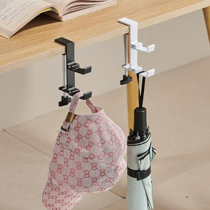 KISOY Modern Table Purse Hook, Under-Desk Accessory Hanger, Black and White Clamp-On Design for Bags, Headphones and Keys (Style3(Black-Double-Hook), 2) - style: Style3(Black-double-hook)