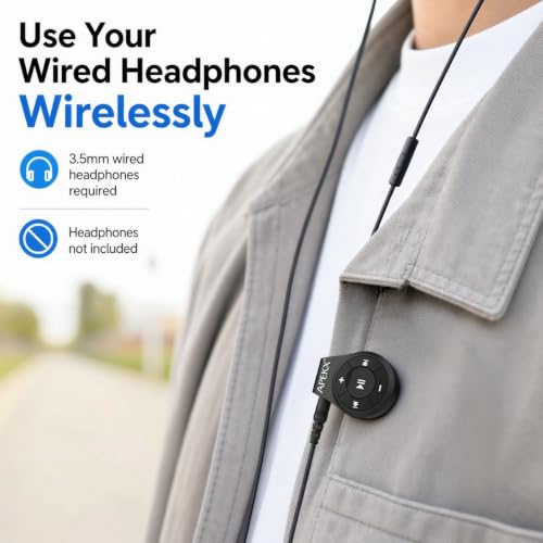 Clip Bluetooth Adapter & Receiver w/Mic for 3.5mm Headphone &Car Aux | Bluetooth Car Adapter, Wireless Audio Receiver w/ Built-in Mic for Hands-Free Call and Music